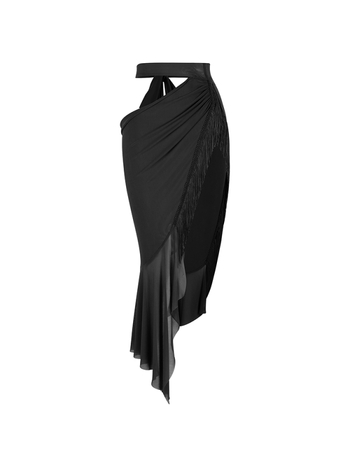 Nepravilna mrežasta suknja za latinski plesni trening, s vezom u struku i šupljim dizajnom