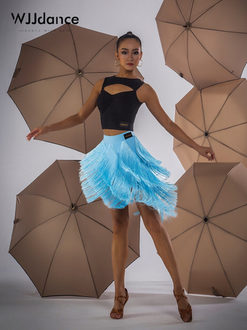 Пола за латински танци за жени, едноцветен Milk Silk плат с 95% Spandex, многопластова ресна драпировка, подходяща за латински и стандартни танци