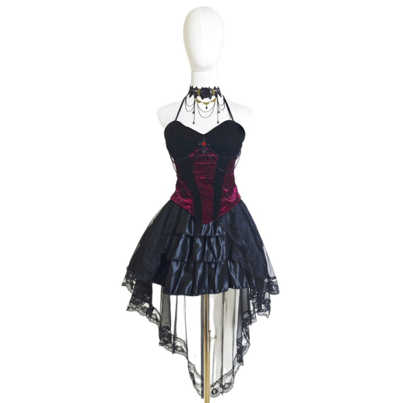 Gotička Lolita cosplay haljina s repom, za žene, flanel poliester, jesen 2025, cosplay za igre