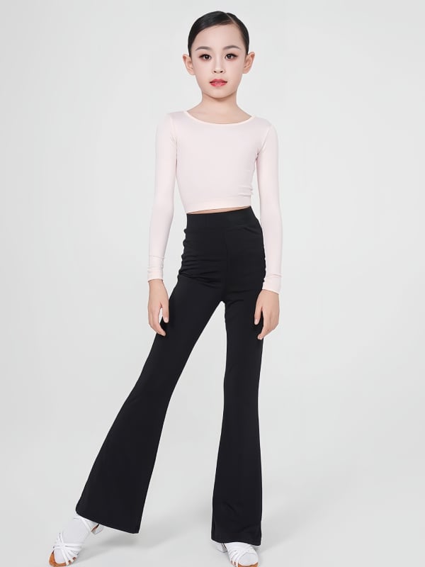 Sayu-Style jesenski latino plesni set: dugi rukav crop top i široke hlače visokog struka, s jastučićima za prsni koš