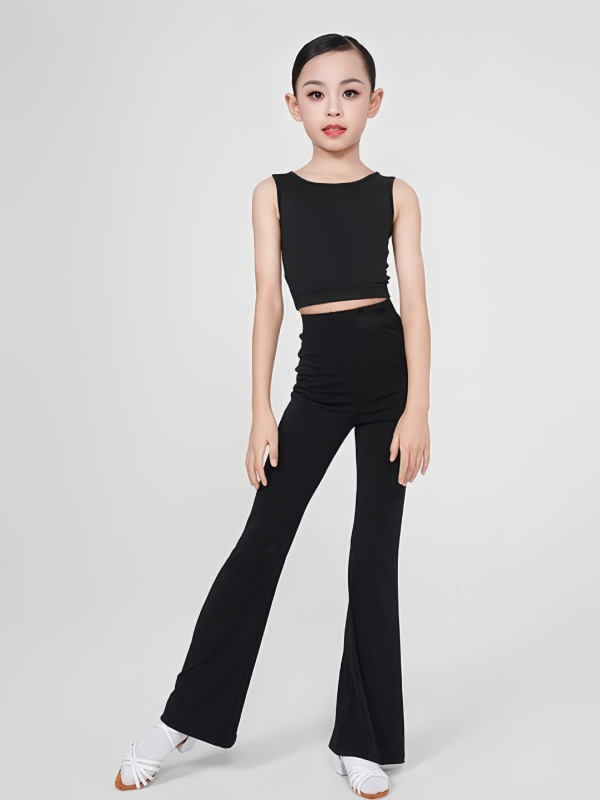 Sayu-Style jesenski latino plesni set: dugi rukav crop top i široke hlače visokog struka, s jastučićima za prsni koš