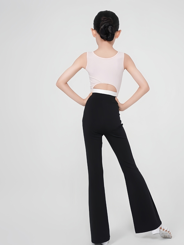 Sayu-Style jesenski latino plesni set: dugi rukav crop top i široke hlače visokog struka, s jastučićima za prsni koš