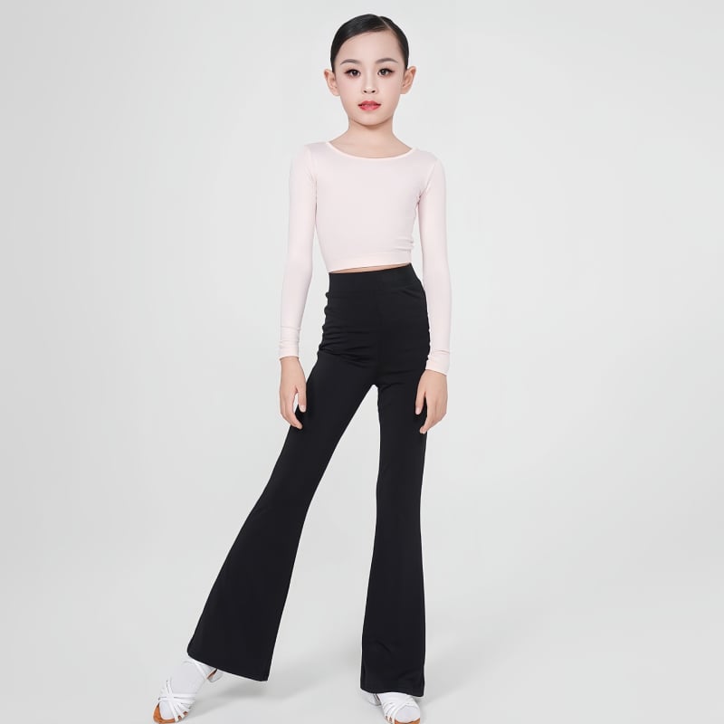 Sayu-Style jesenski latino plesni set: dugi rukav crop top i široke hlače visokog struka, s jastučićima za prsni koš