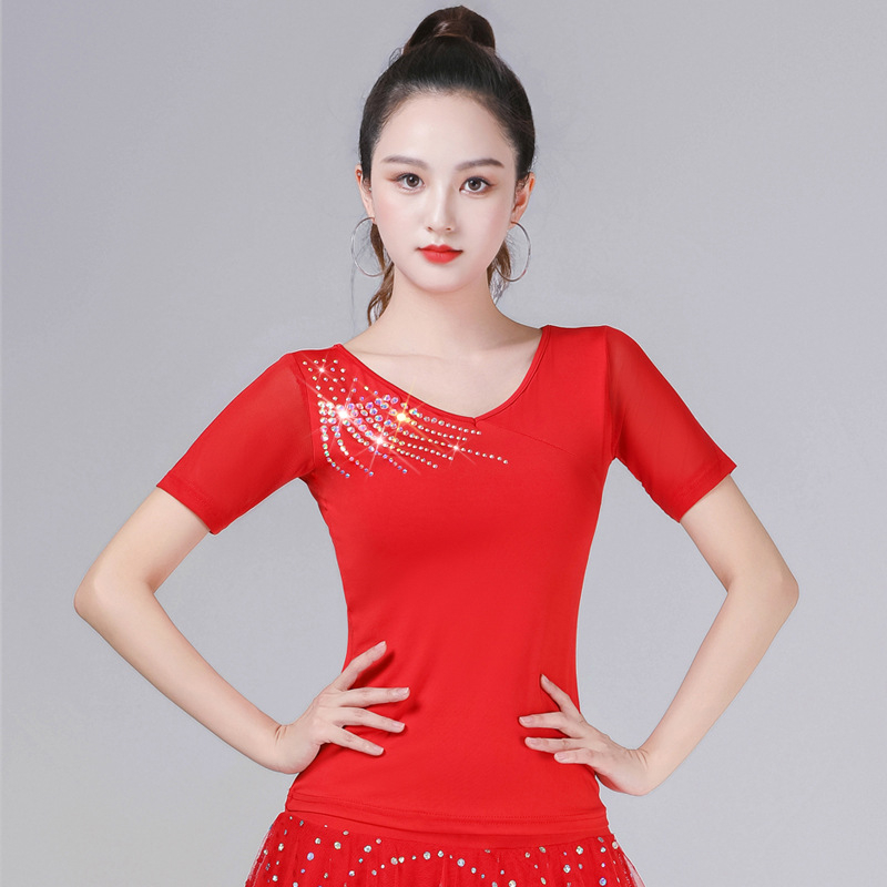 Ženski latino plesni top - Milk Silk tkanina, 90% poliester, plesna odjeća