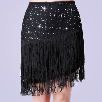 Latinská tanečná sukňa pre ženy s strapcami a flitrami, Milk Silk tkanina, 70% polyester