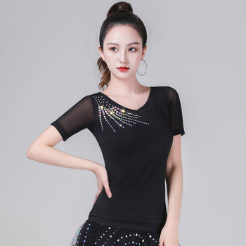 Dámsky latinský tanečný top, Milk Silk látka, 90% polyester, moderné tanečné oblečenie na tréning