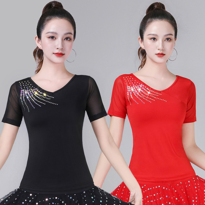 Dámsky latinský tanečný top, Milk Silk látka, 90% polyester, moderné tanečné oblečenie na tréning
