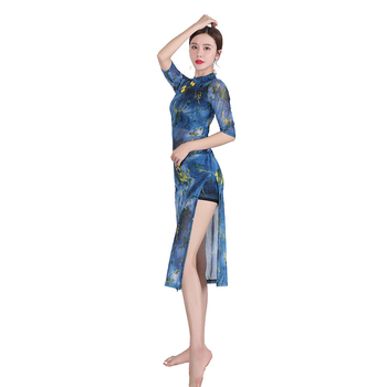 Haljina za vježbanje plesa u stilu Cheongsam za žene, mrežasta tkanina, glavni materijal Spandex, latino ples, proljeće 2020