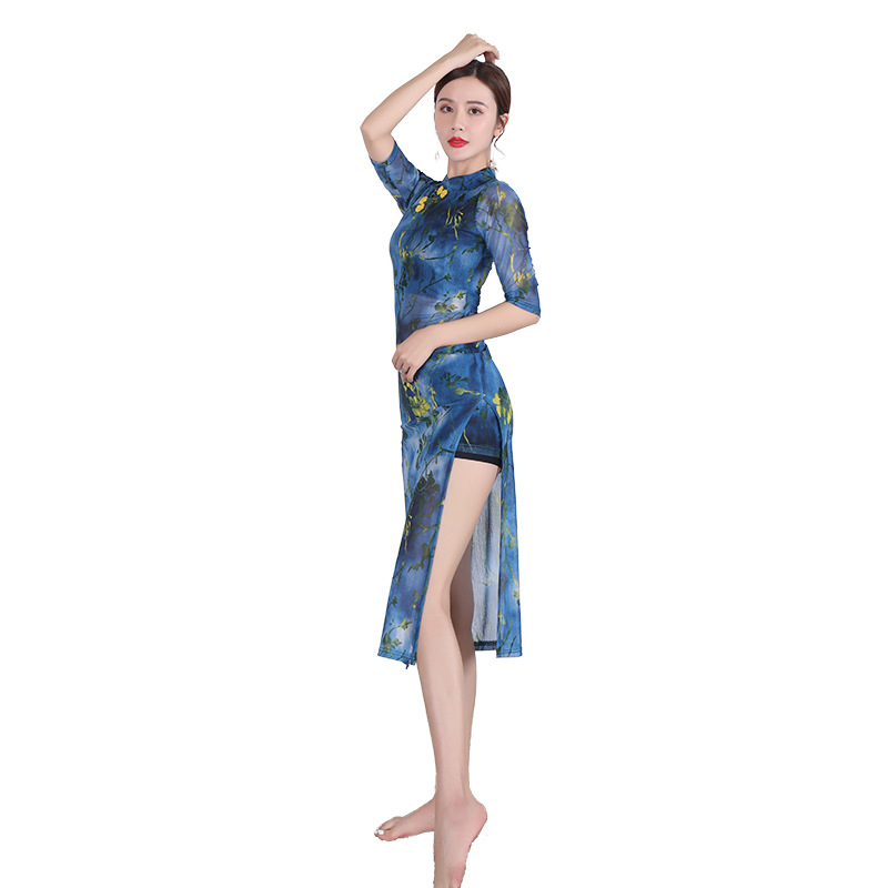 Haljina za vježbanje plesa u stilu Cheongsam za žene, mrežasta tkanina, glavni materijal Spandex, latino ples, proljeće 2020