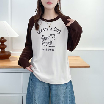 Γυναικεία μπλούζα σε μεγάλο μέγεθος για φθινόπωρο, διπλής όψης βελούδο με εκτύπωση καρτούν, μακριά μανίκια, στρογγυλός λαιμός, ιαπωνο-κορεατικό στυλ