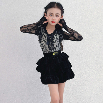 Îmbrăcăminte de dans latino pentru fete, dantelă, nailon 80–90%, toamnă 2025, casual, stil japonez/coreean