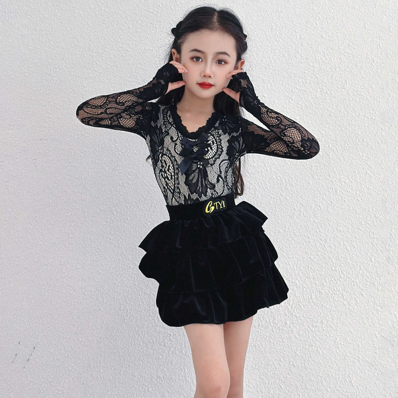 Îmbrăcăminte de dans latino pentru fete, dantelă, nailon 80–90%, toamnă 2025, casual, stil japonez/coreean