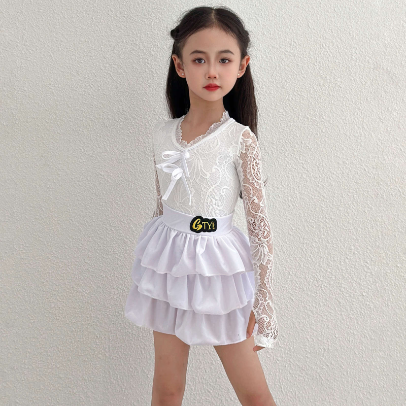 Îmbrăcăminte de dans latino pentru fete, dantelă, nailon 80–90%, toamnă 2025, casual, stil japonez/coreean