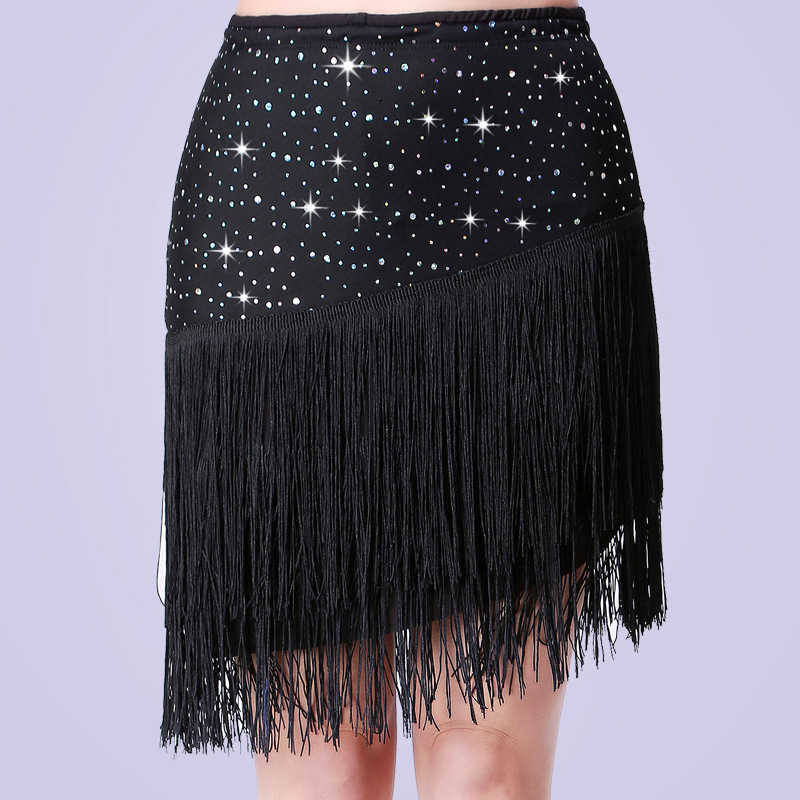 Latinská tanečná sukňa s strapcami a flitrami pre ženy, Milk Silk látka, polyester 70%