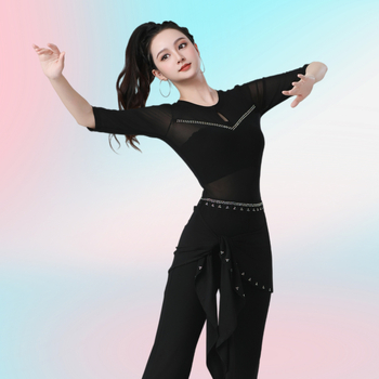 Női hálós tánc felső – fél ujjú, átlátszó, Square és Latin táncokra, poliészter keverék, bélelt