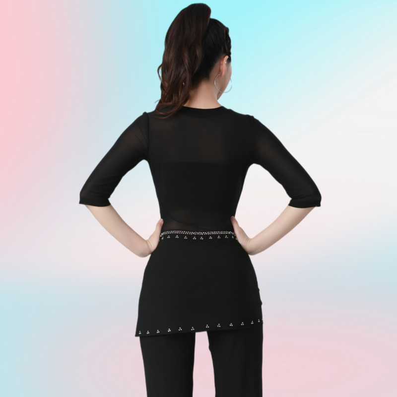 Női hálós tánc felső – fél ujjú, átlátszó, Square és Latin táncokra, poliészter keverék, bélelt