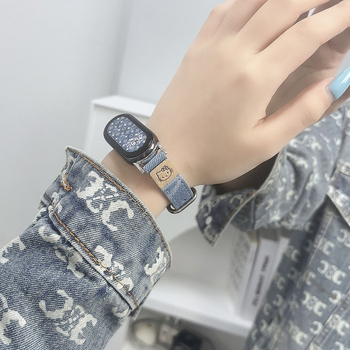 Remen za Xiaomi Mi Band 8/9 - prava koža, denim efekt, ženski remen za sat, visoka klasa, minimalistički stil