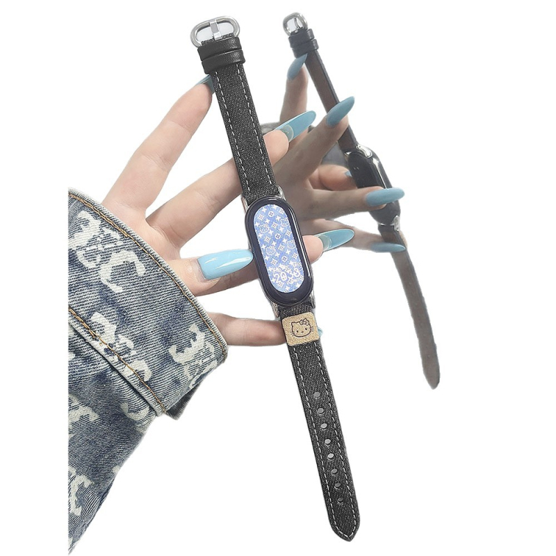 Remen za Xiaomi Mi Band 8/9 - prava koža, denim efekt, ženski remen za sat, visoka klasa, minimalistički stil