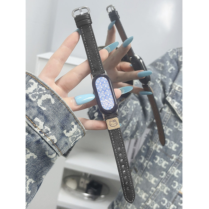 Remen za Xiaomi Mi Band 8/9 - prava koža, denim efekt, ženski remen za sat, visoka klasa, minimalistički stil
