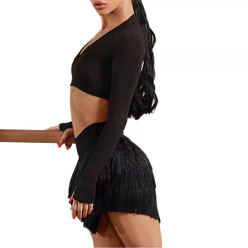 Tanešna odjeća – suknja s vezicom i rubom lišća lotosa za latino ples; materijal: 75% najlon, podstava 25% spandex