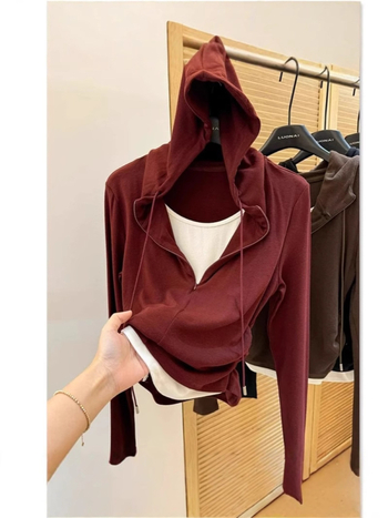 Modal majica s kapuljom, dugi rukavi, preppy stil, obična duljina 50–65 cm, 95% modal