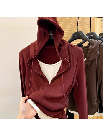 Modal majica s kapuljom, dugi rukavi, preppy stil, obična duljina 50–65 cm, 95% modal