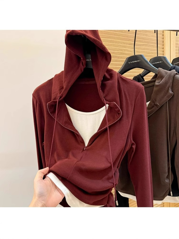 Modal majica s kapuljom, dugi rukavi, preppy stil, obična duljina 50–65 cm, 95% modal