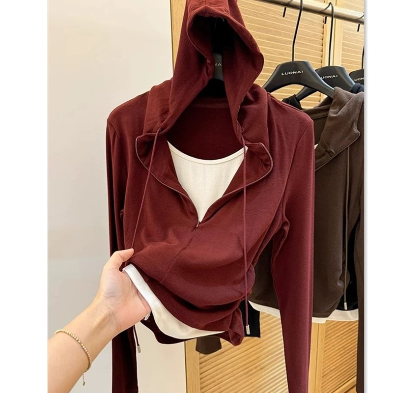 Modal majica s kapuljom, dugi rukavi, preppy stil, obična duljina 50–65 cm, 95% modal