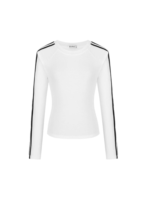 Korejski stil, uski kroj, pamučna majica, dugi rukavi, uzorak prugasti/mrežasti