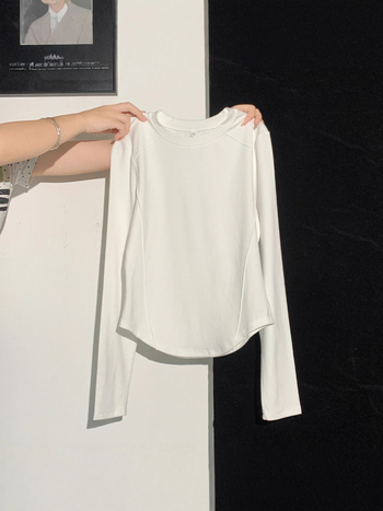 Ženski Slim-Fit T-shirt s okruglim izrezom i dugačkim rukavima, poliester, jednobojna