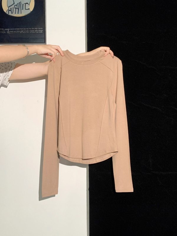 Ženski Slim-Fit T-shirt s okruglim izrezom i dugačkim rukavima, poliester, jednobojna