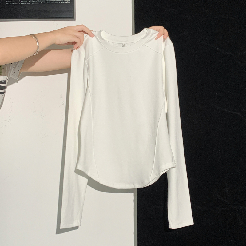 Ženski Slim-Fit T-shirt s okruglim izrezom i dugačkim rukavima, poliester, jednobojna