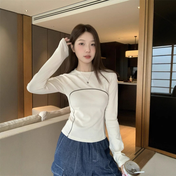 Ženski slim-fit majica s dugim rukavima, okrugli izrez, poliester 70-80%