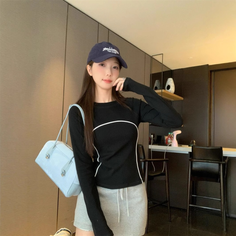 Ženski slim-fit majica s dugim rukavima, okrugli izrez, poliester 70-80%