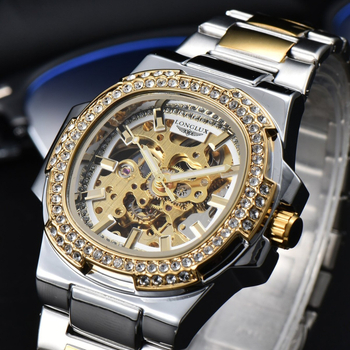 LONGLUX Automatski Mehanički Sat – Brojčanik od Kamena, Unisex, Kaiš od Nehrđajućeg Čelika, Kućište u obliku bačve, 41 mm