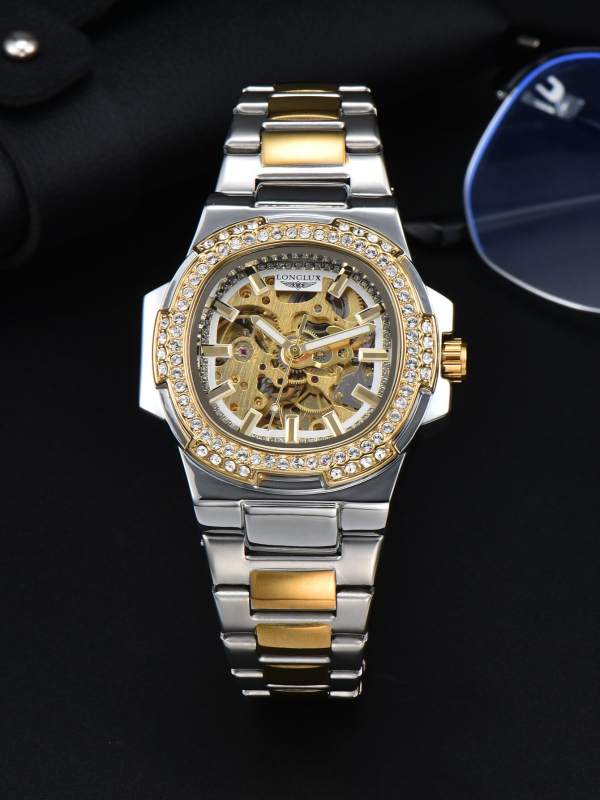 LONGLUX Automatski Mehanički Sat – Brojčanik od Kamena, Unisex, Kaiš od Nehrđajućeg Čelika, Kućište u obliku bačve, 41 mm