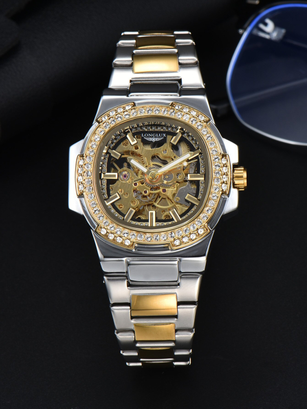LONGLUX Automatski Mehanički Sat – Brojčanik od Kamena, Unisex, Kaiš od Nehrđajućeg Čelika, Kućište u obliku bačve, 41 mm
