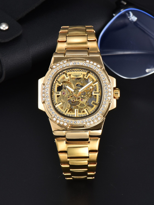 LONGLUX Automatski Mehanički Sat – Brojčanik od Kamena, Unisex, Kaiš od Nehrđajućeg Čelika, Kućište u obliku bačve, 41 mm