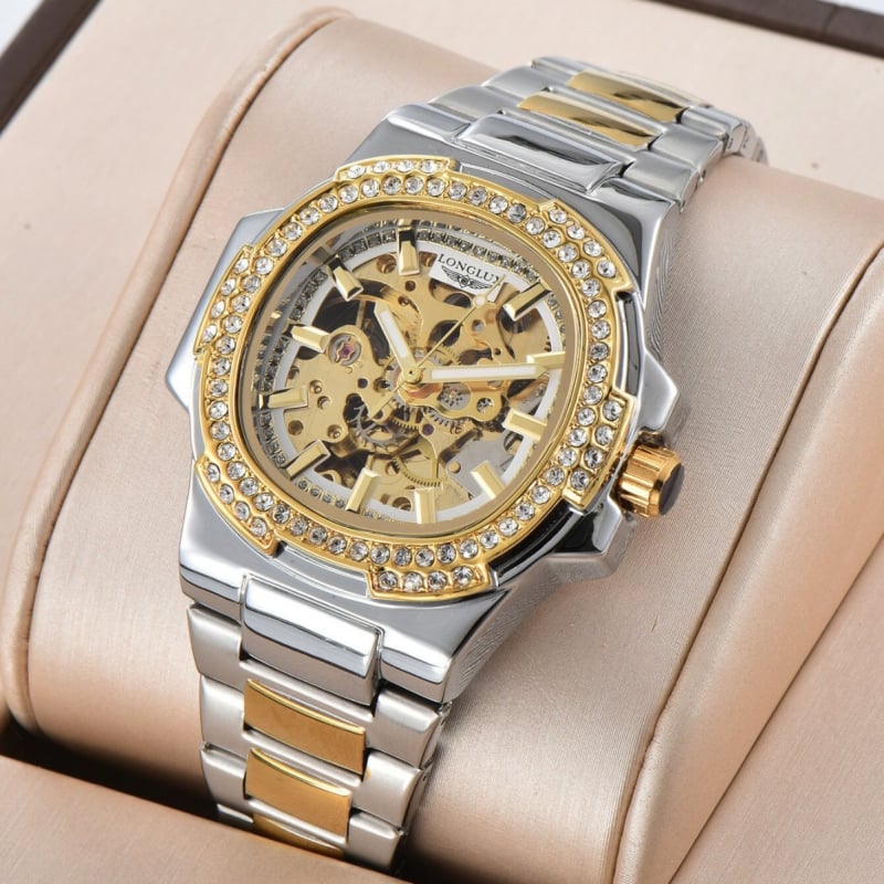 LONGLUX Automatski Mehanički Sat – Brojčanik od Kamena, Unisex, Kaiš od Nehrđajućeg Čelika, Kućište u obliku bačve, 41 mm