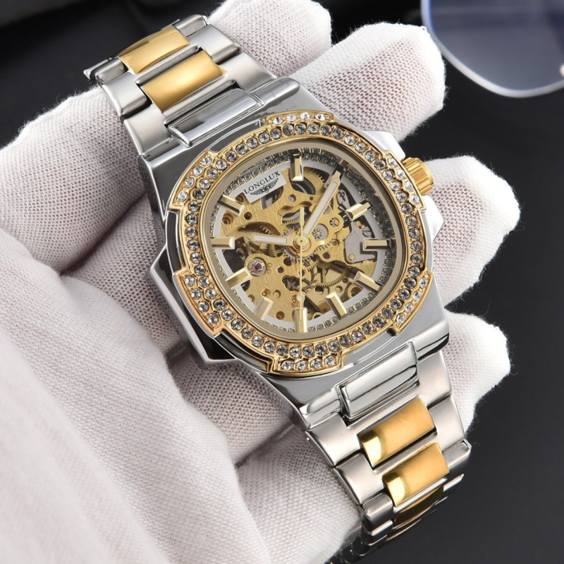 LONGLUX Automatski Mehanički Sat – Brojčanik od Kamena, Unisex, Kaiš od Nehrđajućeg Čelika, Kućište u obliku bačve, 41 mm