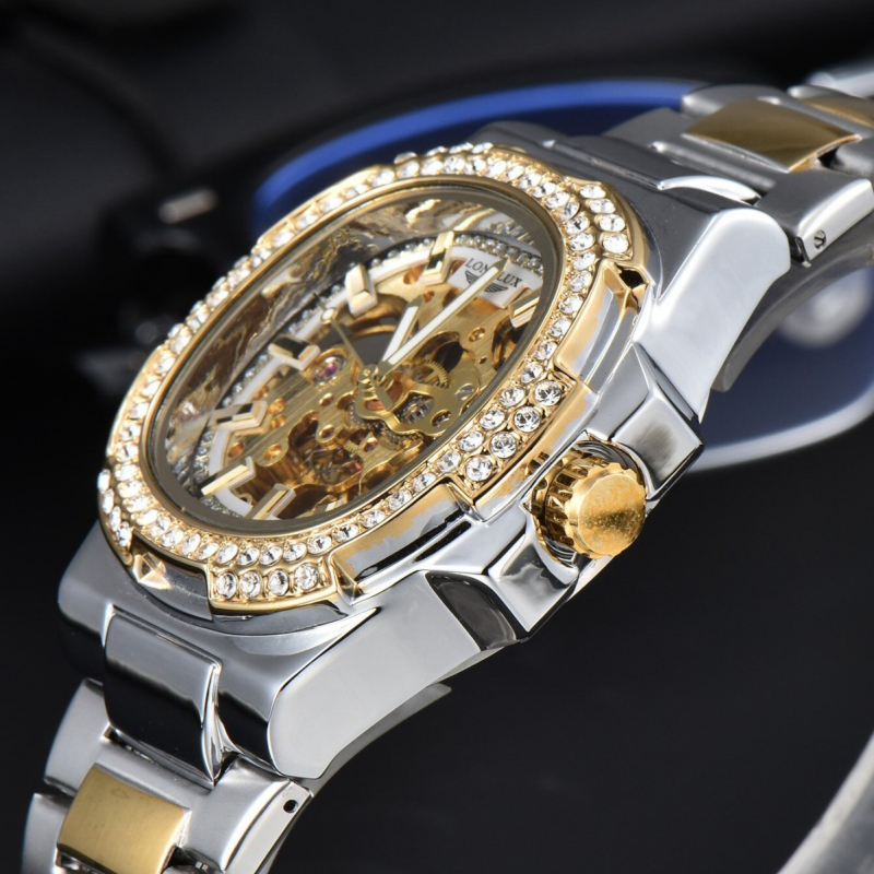 LONGLUX Automatski Mehanički Sat – Brojčanik od Kamena, Unisex, Kaiš od Nehrđajućeg Čelika, Kućište u obliku bačve, 41 mm