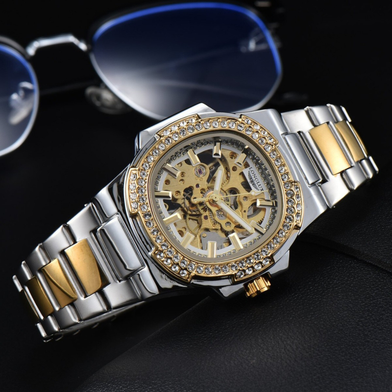 LONGLUX Automatski Mehanički Sat – Brojčanik od Kamena, Unisex, Kaiš od Nehrđajućeg Čelika, Kućište u obliku bačve, 41 mm
