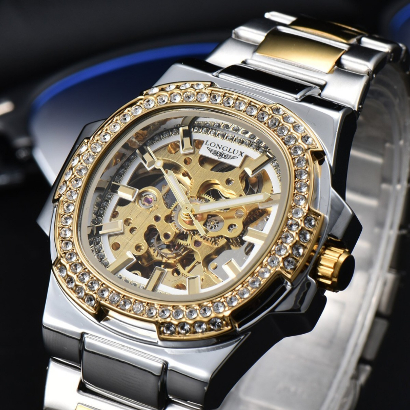 LONGLUX Automatski Mehanički Sat – Brojčanik od Kamena, Unisex, Kaiš od Nehrđajućeg Čelika, Kućište u obliku bačve, 41 mm