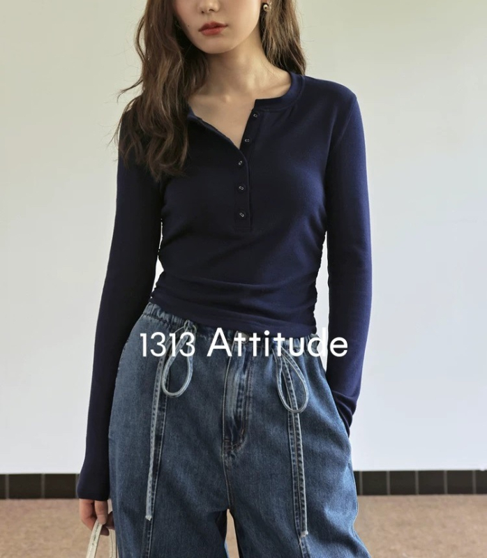 Ženski dugi rukav majica od poliestera, jednobojni uzorak, okrugli izrez, slim fit