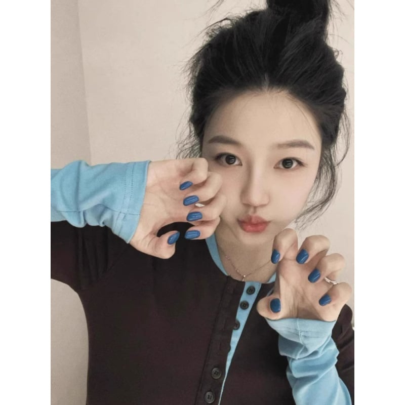 Pamut hosszú ujjú, slim-fit felső, kerek nyakú, kötött kivitel, koreai stílus