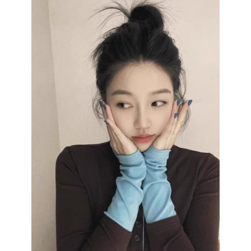 Pamut hosszú ujjú, slim-fit felső, kerek nyakú, kötött kivitel, koreai stílus