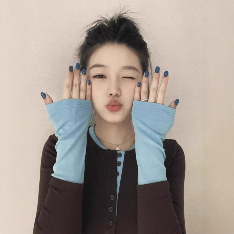 Pamut hosszú ujjú, slim-fit felső, kerek nyakú, kötött kivitel, koreai stílus