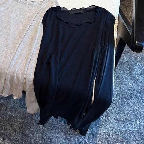 Ženska majica s dugim rukavima, okrugli vrat, uski kroj (mješavina Tencel-Spandex; aplikacije; pulover; duge rukave)