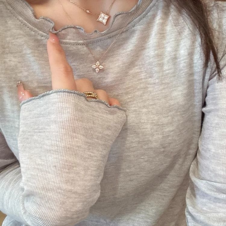 Ženska majica s dugim rukavima, okrugli vrat, uski kroj (mješavina Tencel-Spandex; aplikacije; pulover; duge rukave)