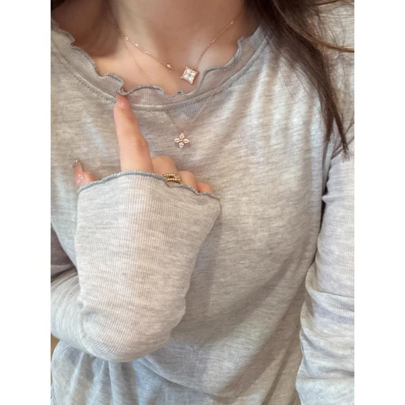 Ženska majica s dugim rukavima, okrugli vrat, uski kroj (mješavina Tencel-Spandex; aplikacije; pulover; duge rukave)
